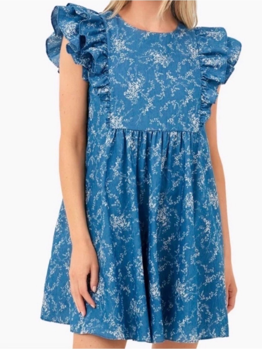 Tuckernuck Blue Floral Ruffle Sleeve Dress